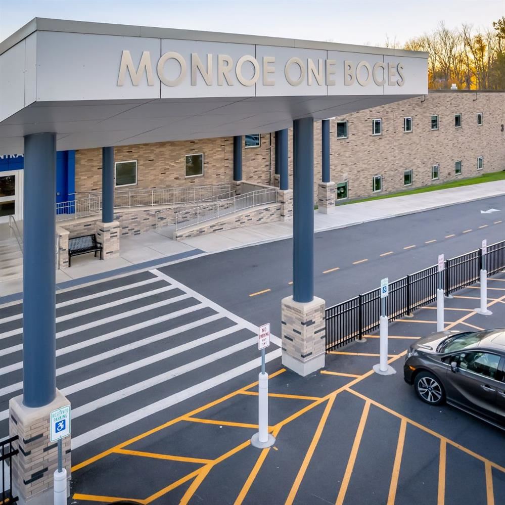  exterior shot of the Monroe One awning outside the Foreman Center